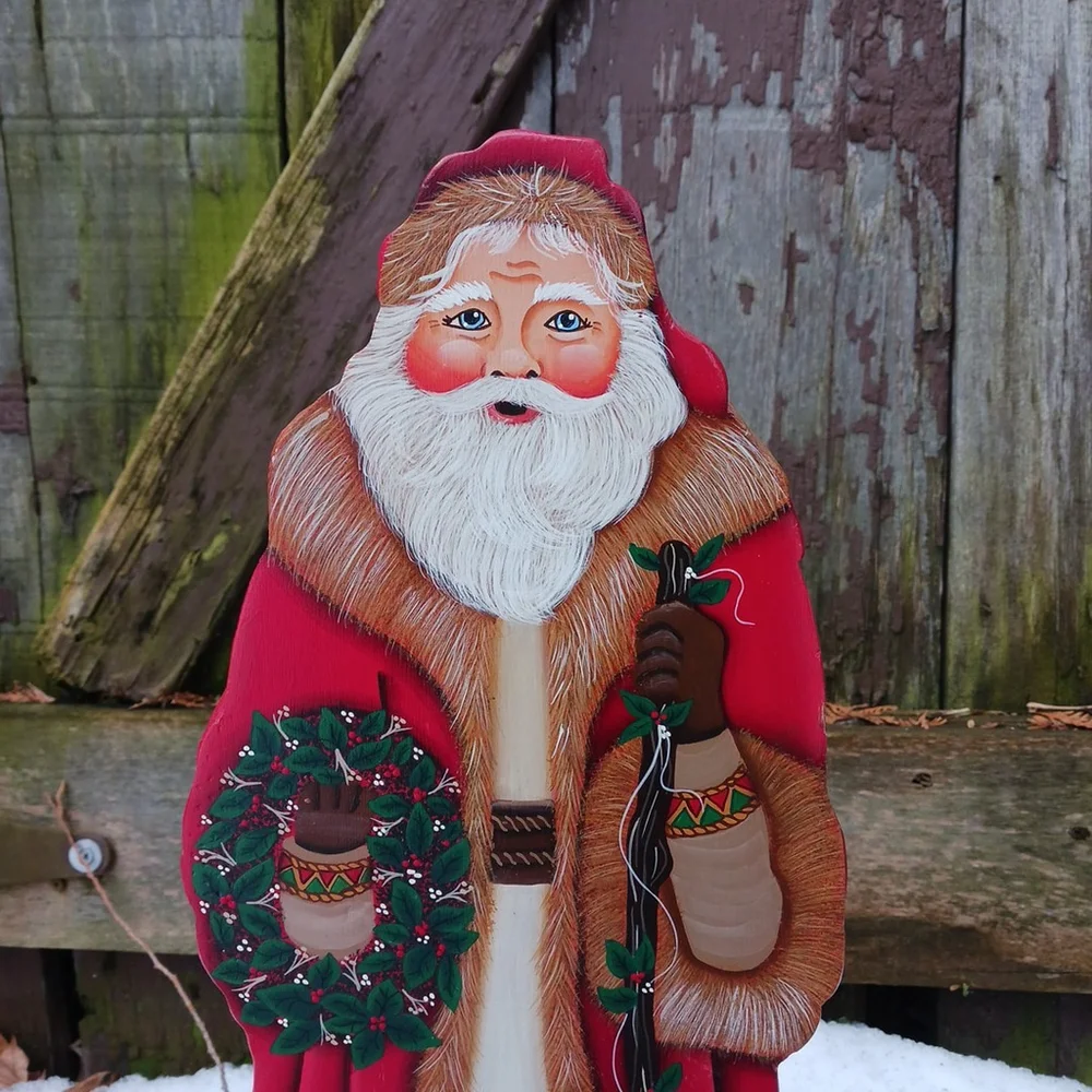 Vintage Santa Hand Painted Wooden Door Stopper Large